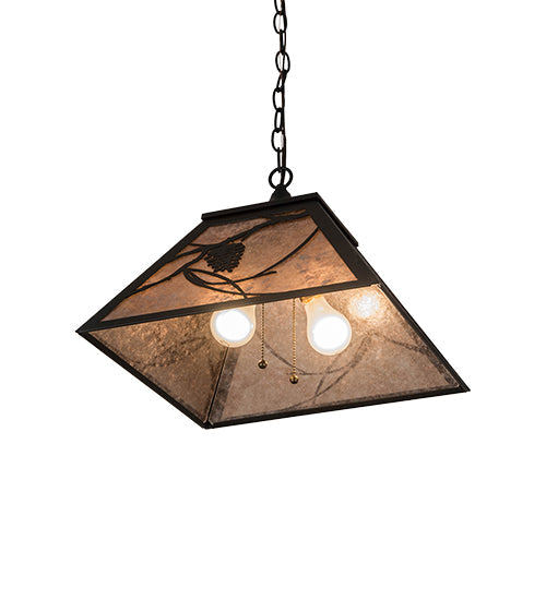 Meyda Lighting Whispering Pines 22" 2-Light Textured Black Pendant Light With Silver Mica Shade Glass