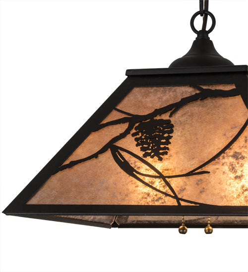 Meyda Lighting Whispering Pines 22" 2-Light Textured Black Pendant Light With Silver Mica Shade Glass