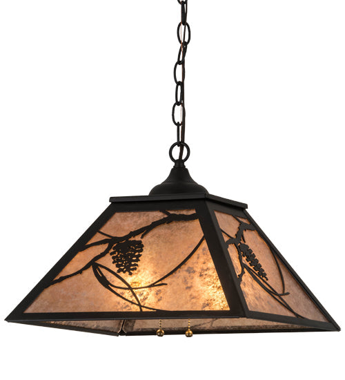 Meyda Lighting Whispering Pines 22" 2-Light Textured Black Pendant Light With Silver Mica Shade Glass