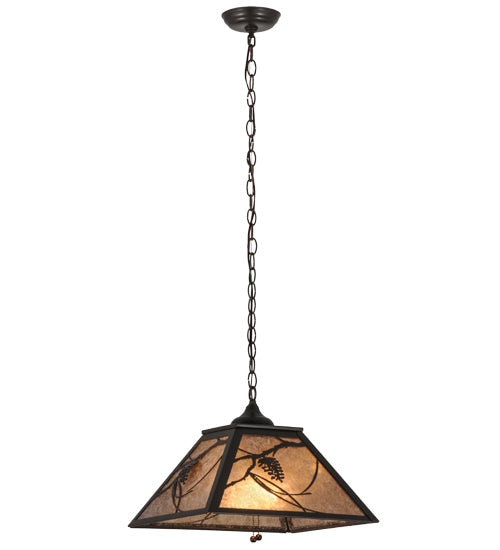 Meyda Lighting Whispering Pines 22" 2-Light Timeless Bronze Pendant Light With Silver Mica Shade Glass