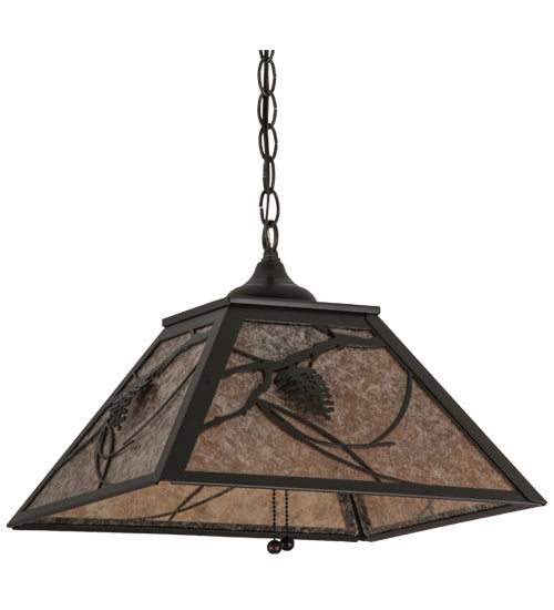 Meyda Lighting Whispering Pines 22" 2-Light Timeless Bronze Pendant Light With Silver Mica Shade Glass
