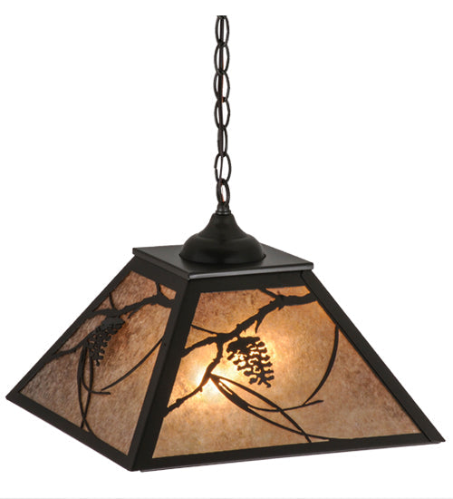 Meyda Lighting Whispering Pines 22" 2-Light Timeless Bronze Pendant Light With Silver Mica Shade Glass