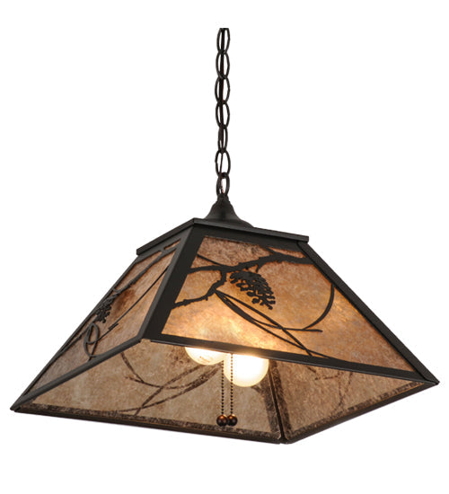 Meyda Lighting Whispering Pines 22" 2-Light Timeless Bronze Pendant Light With Silver Mica Shade Glass