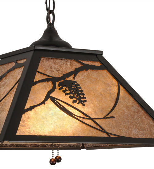 Meyda Lighting Whispering Pines 22" 2-Light Timeless Bronze Pendant Light With Silver Mica Shade Glass