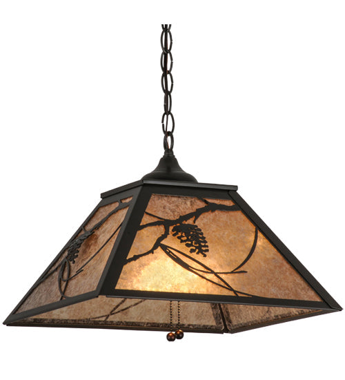 Meyda Lighting Whispering Pines 22" 2-Light Timeless Bronze Pendant Light With Silver Mica Shade Glass