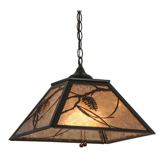 Meyda Lighting Whispering Pines 22" 2-Light Timeless Bronze Pendant Light With Silver Mica Shade Glass