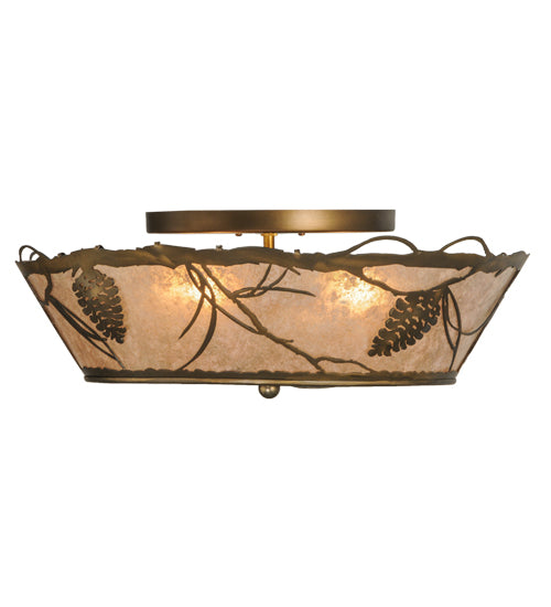 Meyda Lighting Whispering Pines 22" 3-Light Antique Copper Flush Mount Light With Silver Mica Shade Glass