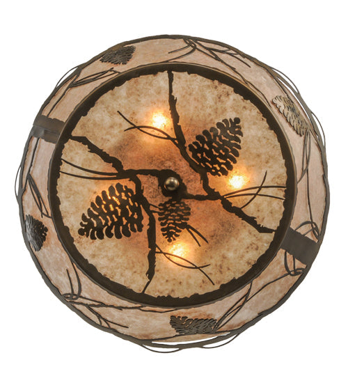 Meyda Lighting Whispering Pines 22" 3-Light Antique Copper Flush Mount Light With Silver Mica Shade Glass