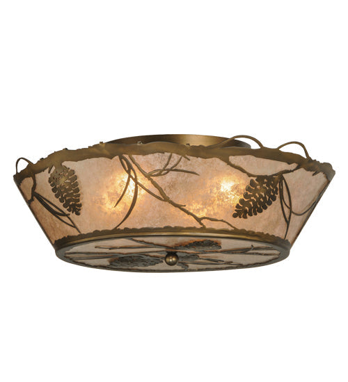 Meyda Lighting Whispering Pines 22" 3-Light Antique Copper Flush Mount Light With Silver Mica Shade Glass