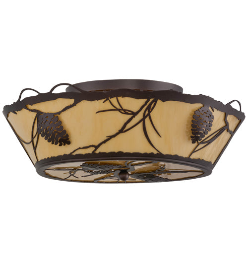 Meyda Lighting Whispering Pines 22" 4-Light Mahogany Bronze Flush Mount Light With Tawnyrock Idalight Shade
