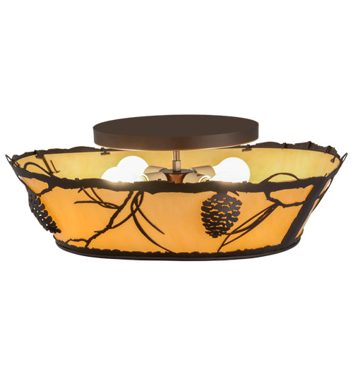 Meyda Lighting Whispering Pines 22" 4-Light Mahogany Bronze Flush Mount Light With Tawnyrock Idalight Shade