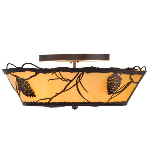 Meyda Lighting Whispering Pines 22" 4-Light Mahogany Bronze Flush Mount Light With Tawnyrock Idalight Shade