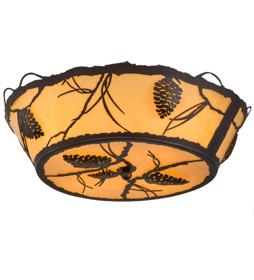 Meyda Lighting Whispering Pines 22" 4-Light Mahogany Bronze Flush Mount Light With Tawnyrock Idalight Shade