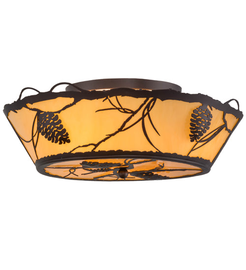 Meyda Lighting Whispering Pines 22" 4-Light Mahogany Bronze Flush Mount Light With Tawnyrock Idalight Shade
