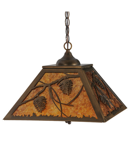 Meyda Lighting Whispering Pines 23" 2-Light Antique Copper Pendant Light With Amber Mica Shade Glass
