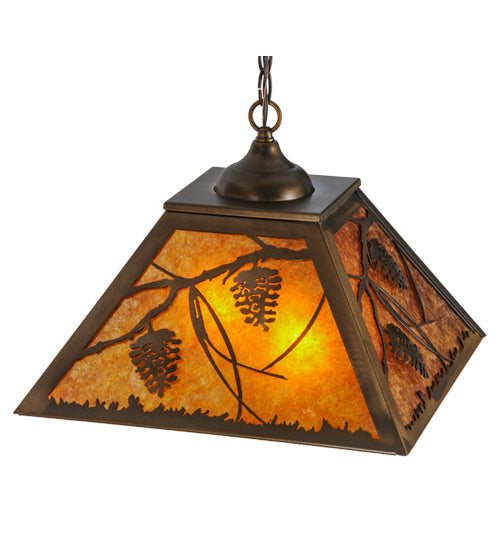 Meyda Lighting Whispering Pines 23" 2-Light Antique Copper Pendant Light With Amber Mica Shade Glass