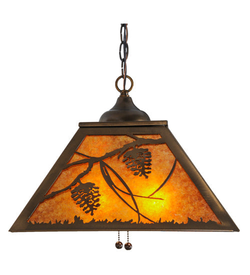 Meyda Lighting Whispering Pines 23" 2-Light Antique Copper Pendant Light With Amber Mica Shade Glass