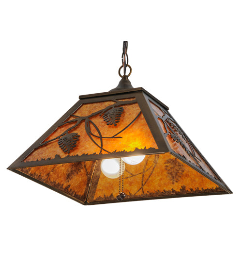 Meyda Lighting Whispering Pines 23" 2-Light Antique Copper Pendant Light With Amber Mica Shade Glass