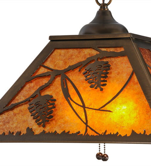 Meyda Lighting Whispering Pines 23" 2-Light Antique Copper Pendant Light With Amber Mica Shade Glass