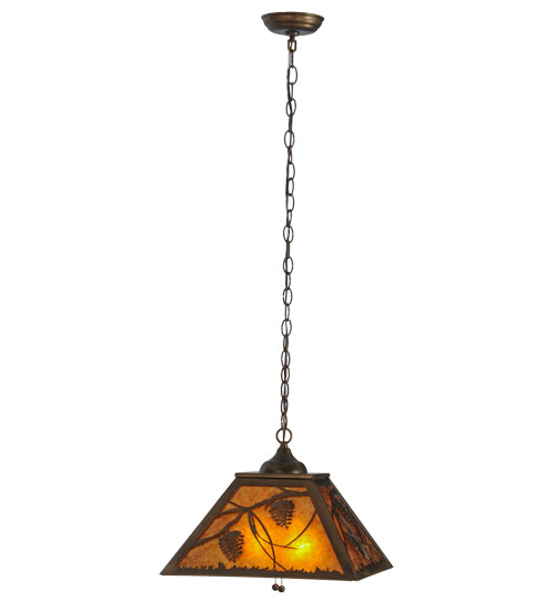 Meyda Lighting Whispering Pines 23" 2-Light Antique Copper Pendant Light With Amber Mica Shade Glass
