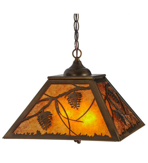 Meyda Lighting Whispering Pines 23" 2-Light Antique Copper Pendant Light With Amber Mica Shade Glass