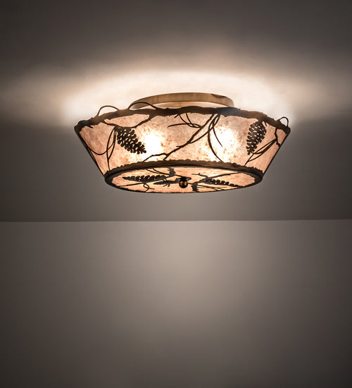 Meyda Lighting Whispering Pines 23" 4-Light Light Burnished Antique Copper Flush Mount Light With Silver Mica Shade Glass