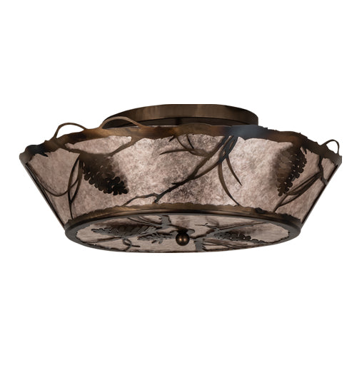 Meyda Lighting Whispering Pines 23" 4-Light Light Burnished Antique Copper Flush Mount Light With Silver Mica Shade Glass