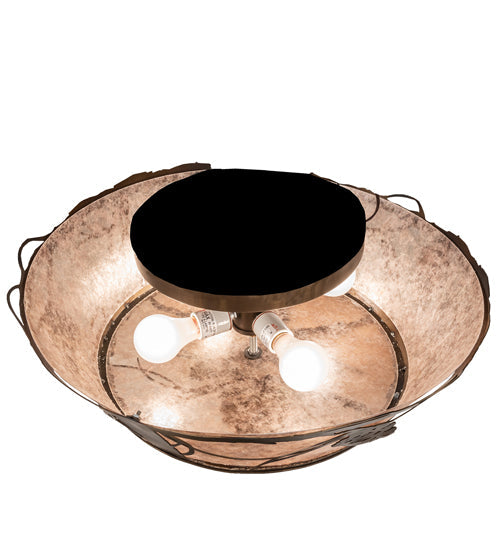Meyda Lighting Whispering Pines 23" 4-Light Light Burnished Antique Copper Flush Mount Light With Silver Mica Shade Glass