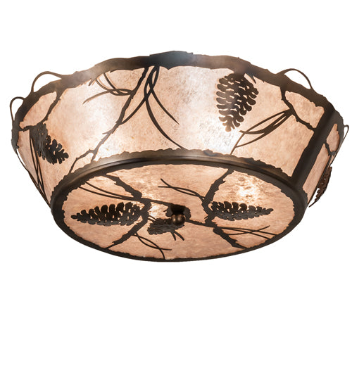 Meyda Lighting Whispering Pines 23" 4-Light Light Burnished Antique Copper Flush Mount Light With Silver Mica Shade Glass