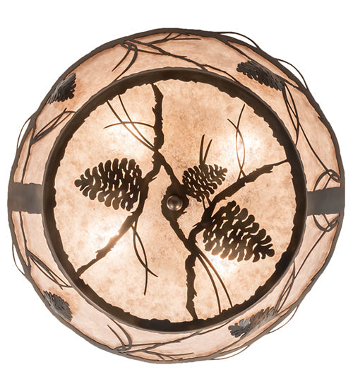 Meyda Lighting Whispering Pines 23" 4-Light Light Burnished Antique Copper Flush Mount Light With Silver Mica Shade Glass