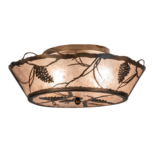 Meyda Lighting Whispering Pines 23" 4-Light Light Burnished Antique Copper Flush Mount Light With Silver Mica Shade Glass