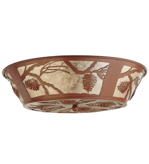 Meyda Lighting Whispering Pines 23" 4-Light Rust Flush Mount Light With Silver Mica Shade Glass