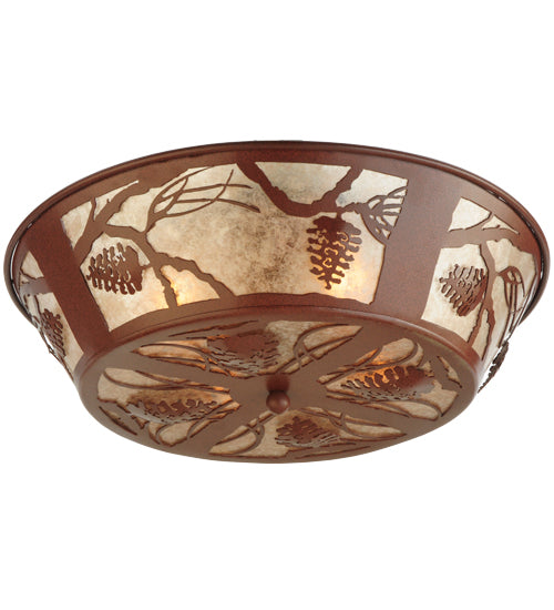 Meyda Lighting Whispering Pines 23" 4-Light Rust Flush Mount Light With Silver Mica Shade Glass