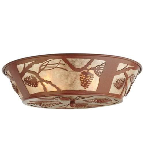 Meyda Lighting Whispering Pines 23" 4-Light Rust Flush Mount Light With Silver Mica Shade Glass