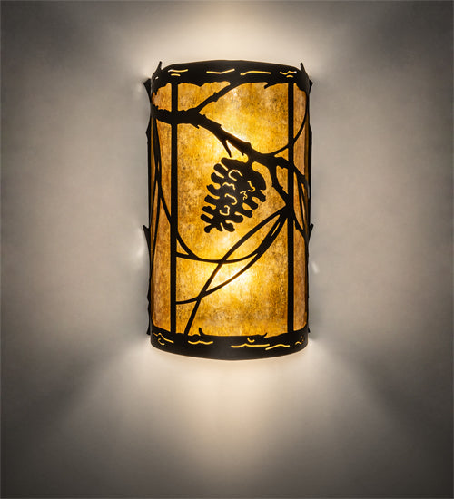 Meyda Lighting Whispering Pines 230825 8" 2-Light Oil Rubbed Bronze Wall Sconce With Amber Mica Shade Glass