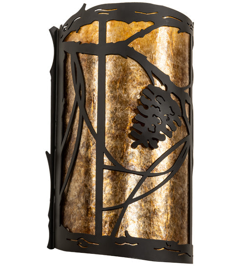 Meyda Lighting Whispering Pines 230825 8" 2-Light Oil Rubbed Bronze Wall Sconce With Amber Mica Shade Glass