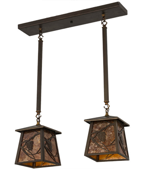 Meyda Lighting Whispering Pines 24" 2-Light Antique Copper Island Pendant Light With Amber Mica Shade Glass