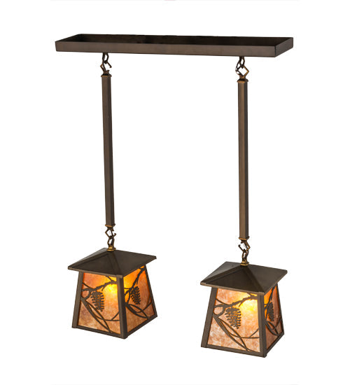 Meyda Lighting Whispering Pines 24" 2-Light Antique Copper Island Pendant Light With Amber Mica Shade Glass