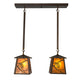 Meyda Lighting Whispering Pines 24" 2-Light Antique Copper Island Pendant Light With Amber Mica Shade Glass