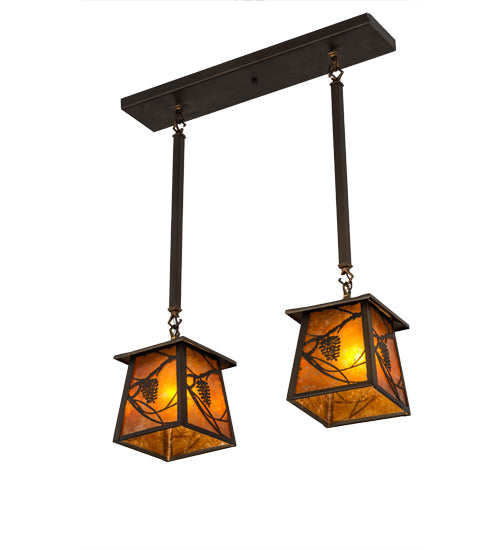 Meyda Lighting Whispering Pines 24" 2-Light Antique Copper Island Pendant Light With Amber Mica Shade Glass