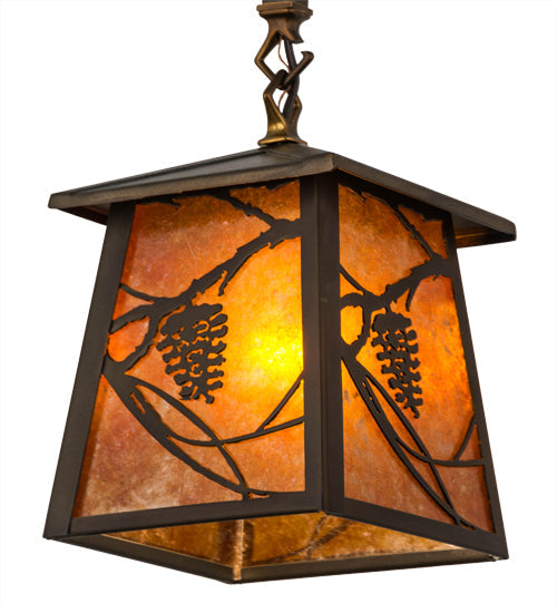 Meyda Lighting Whispering Pines 24" 2-Light Antique Copper Island Pendant Light With Amber Mica Shade Glass