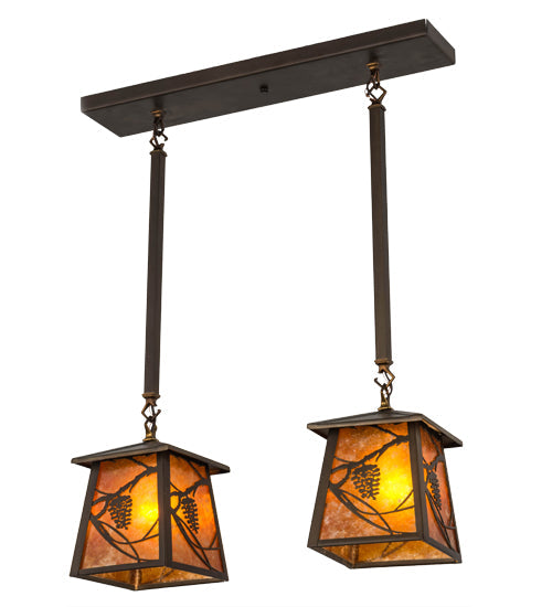 Meyda Lighting Whispering Pines 24" 2-Light Antique Copper Island Pendant Light With Amber Mica Shade Glass