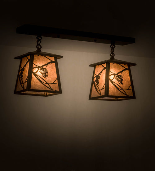 Meyda Lighting Whispering Pines 24" 2-Light Oil Rubbed Bronze Island Pendant Light With Silver Mica Shade Glass