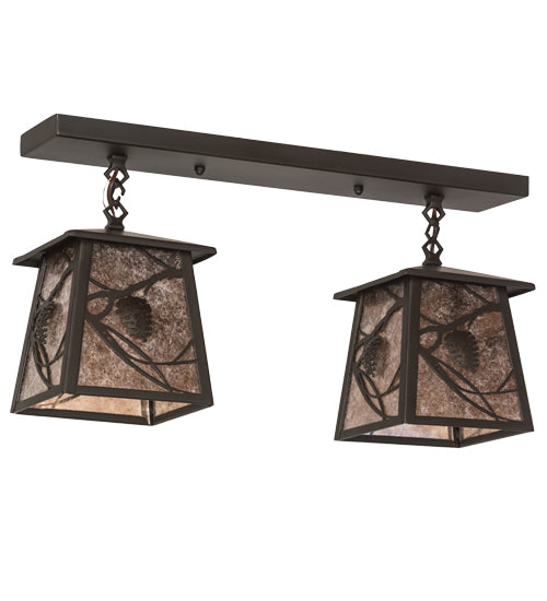 Meyda Lighting Whispering Pines 24" 2-Light Oil Rubbed Bronze Island Pendant Light With Silver Mica Shade Glass