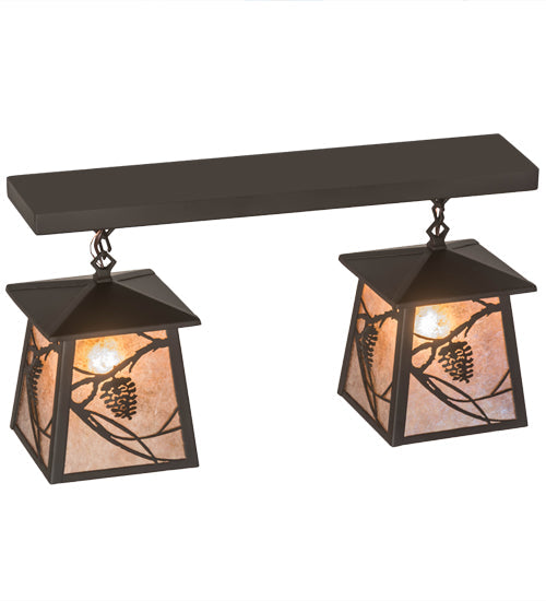 Meyda Lighting Whispering Pines 24" 2-Light Oil Rubbed Bronze Island Pendant Light With Silver Mica Shade Glass