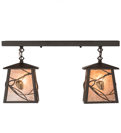 Meyda Lighting Whispering Pines 24" 2-Light Oil Rubbed Bronze Island Pendant Light With Silver Mica Shade Glass