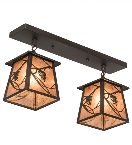 Meyda Lighting Whispering Pines 24" 2-Light Oil Rubbed Bronze Island Pendant Light With Silver Mica Shade Glass