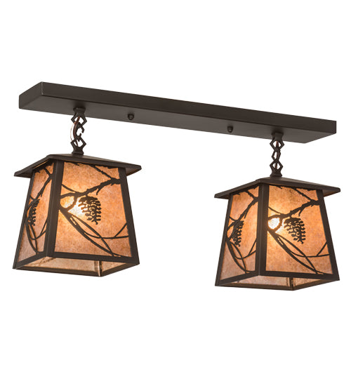 Meyda Lighting Whispering Pines 24" 2-Light Oil Rubbed Bronze Island Pendant Light With Silver Mica Shade Glass