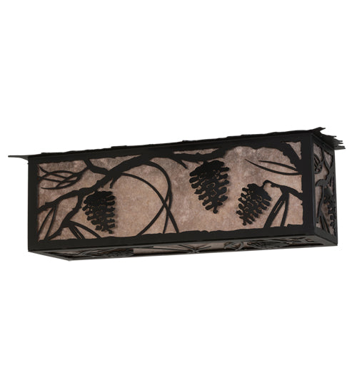 Meyda Lighting Whispering Pines 24" 3-Light Textured Black Island Flush Mount Light With Silver Mica Shade Glass