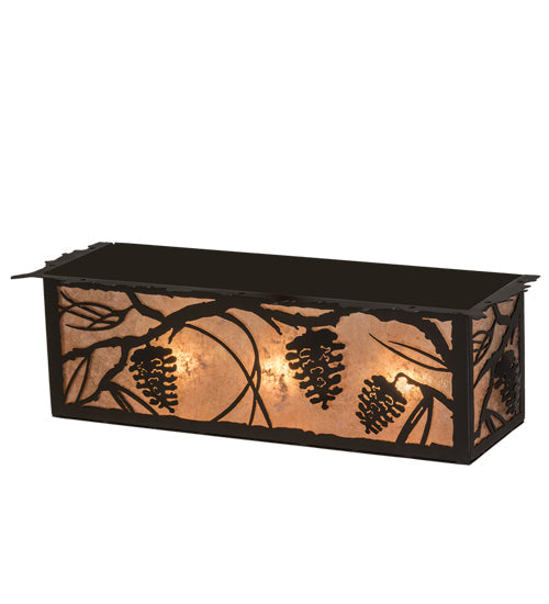 Meyda Lighting Whispering Pines 24" 3-Light Textured Black Island Flush Mount Light With Silver Mica Shade Glass